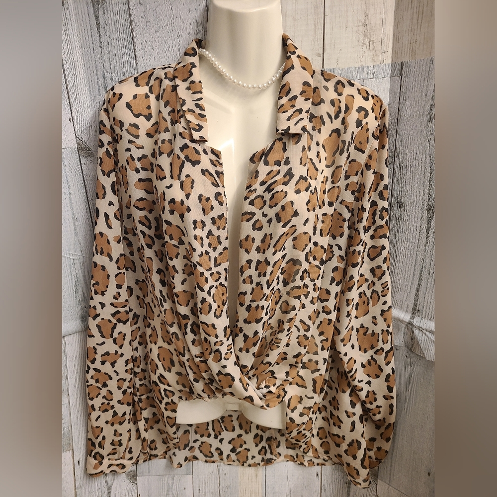 Forever 21 Open, Twist-Front Leopard Print Sheer Top